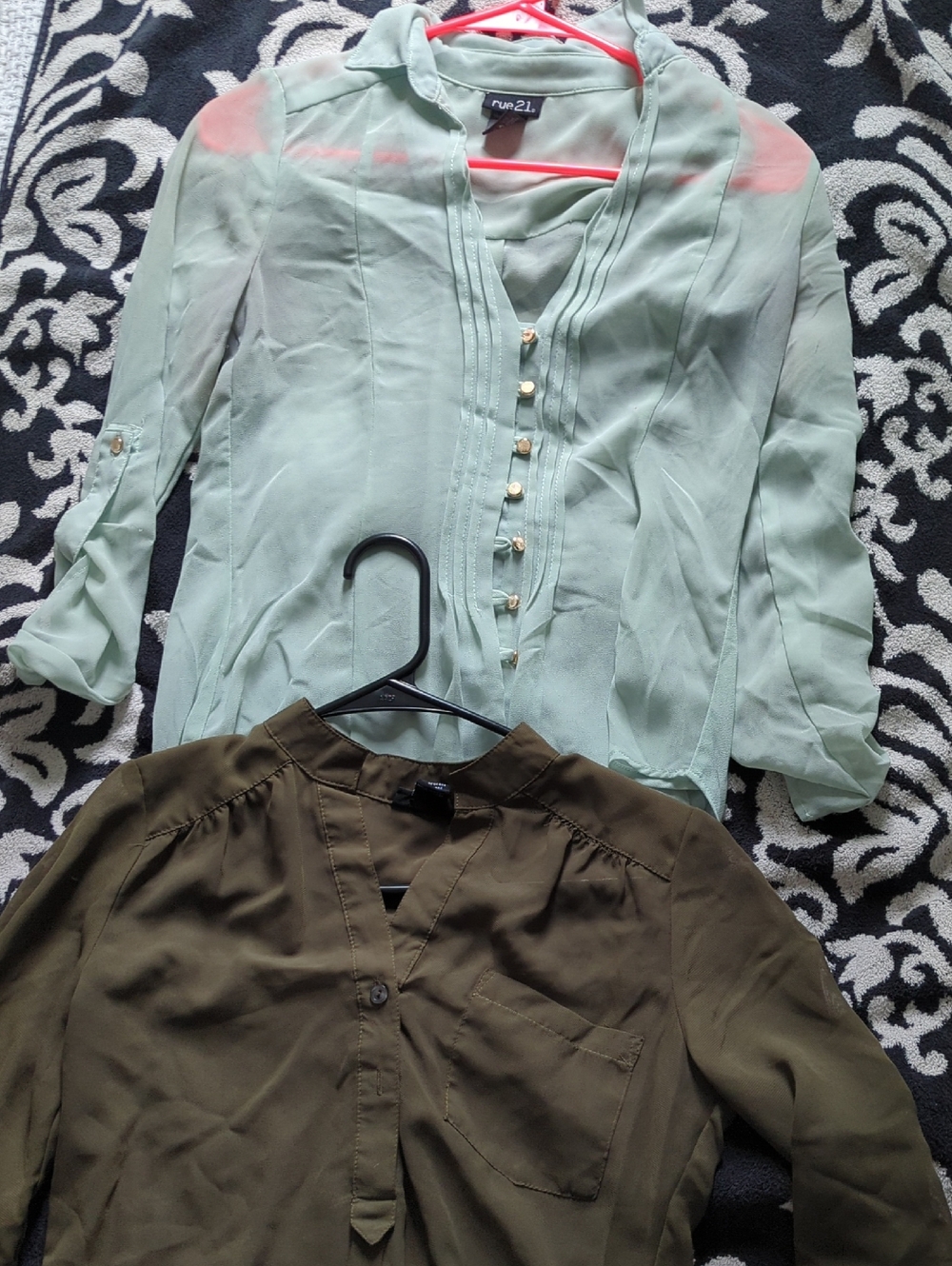 2 Pack Rue21 Mint & Army Green Button-Front Blouses See Through Summer Weight S